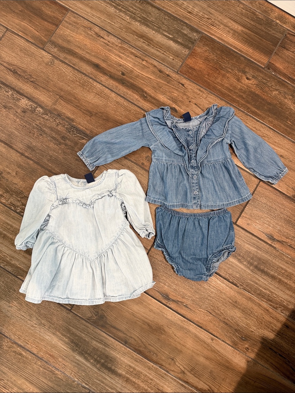 GAP Light and Medium Blue Denim Girls 3-Piece Dress & Top Set